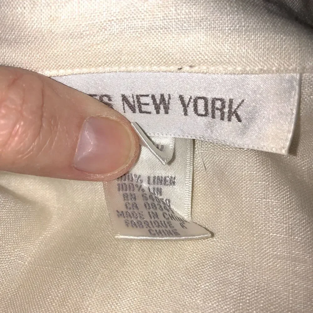 Jones New York Womens 14W Cream 100% Linen Long Sleeve Button Up Shirt Top 14 - Picture 7 of 7